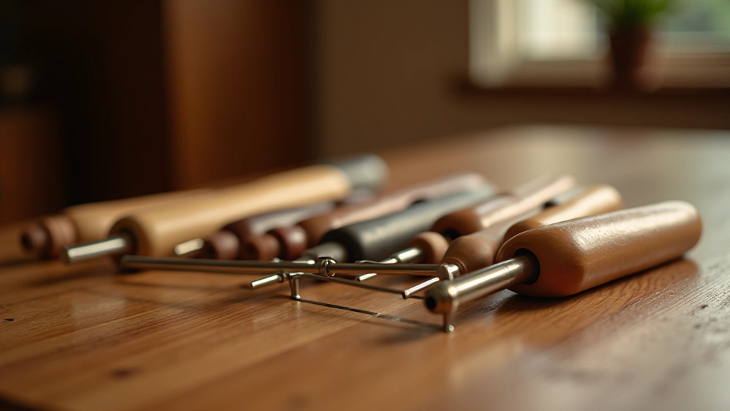 Stimmgabel und Frequenzmessgerät auf Holzoberfläche, Studiobeleuchtung, scharfes Detail, professionelles Setup